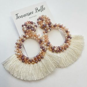 Beaded Fringe Purple Pink Circle Statement Earring